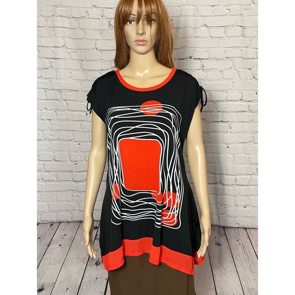 Patrizia Luca Black Red Short Sleeve Top Size S